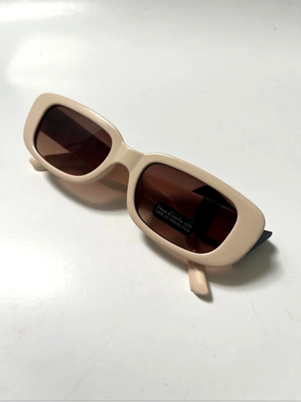 House of Harlow 1960 Slim Rectangle Oval Sunglasses Ivory Cream NWT Brown Lens